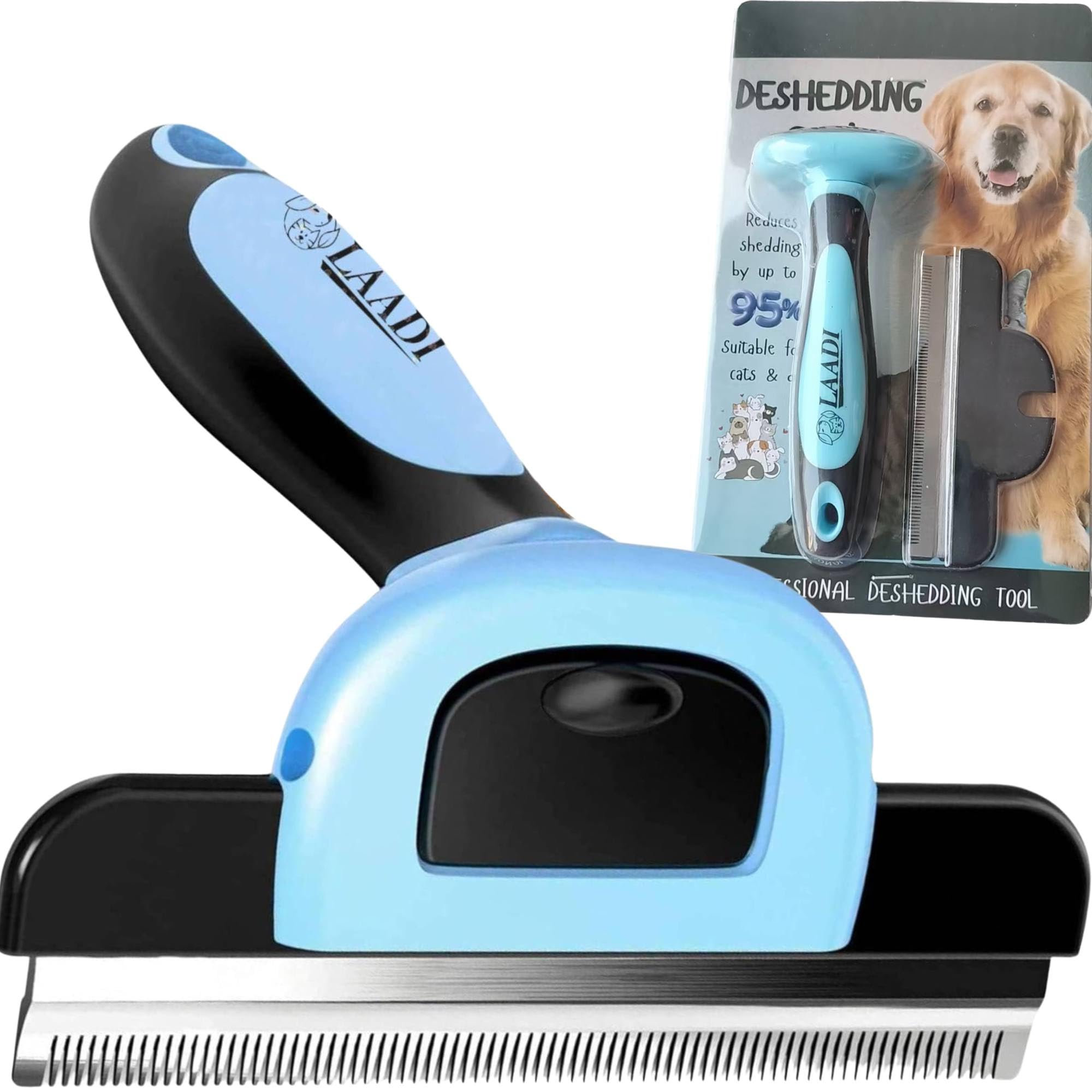 LAADI deshedding tool helps reduce pet hair mess in home, car, and furniture.