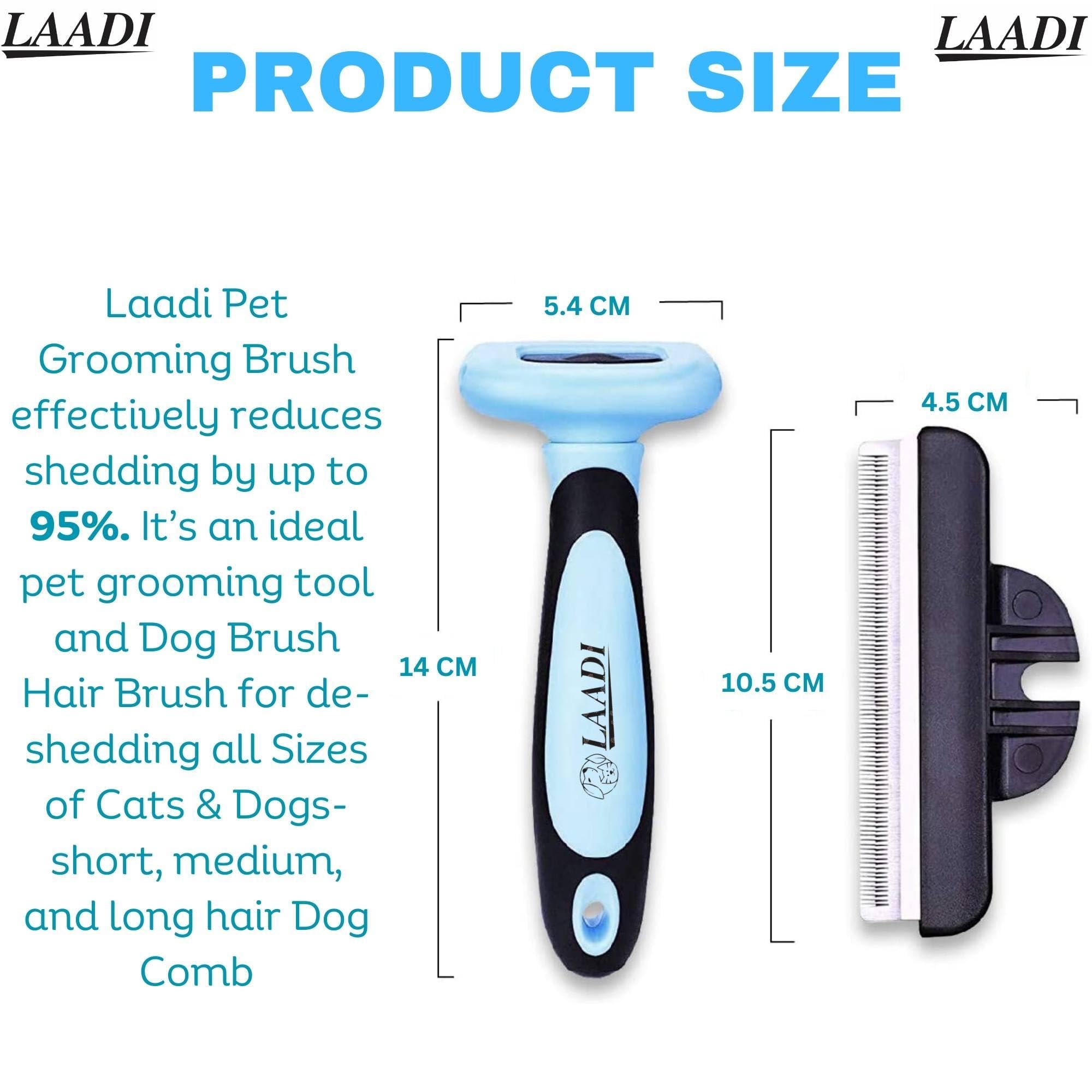 LAADI deshedding tool's skin massage needles offer gentle brushing and dander removal.