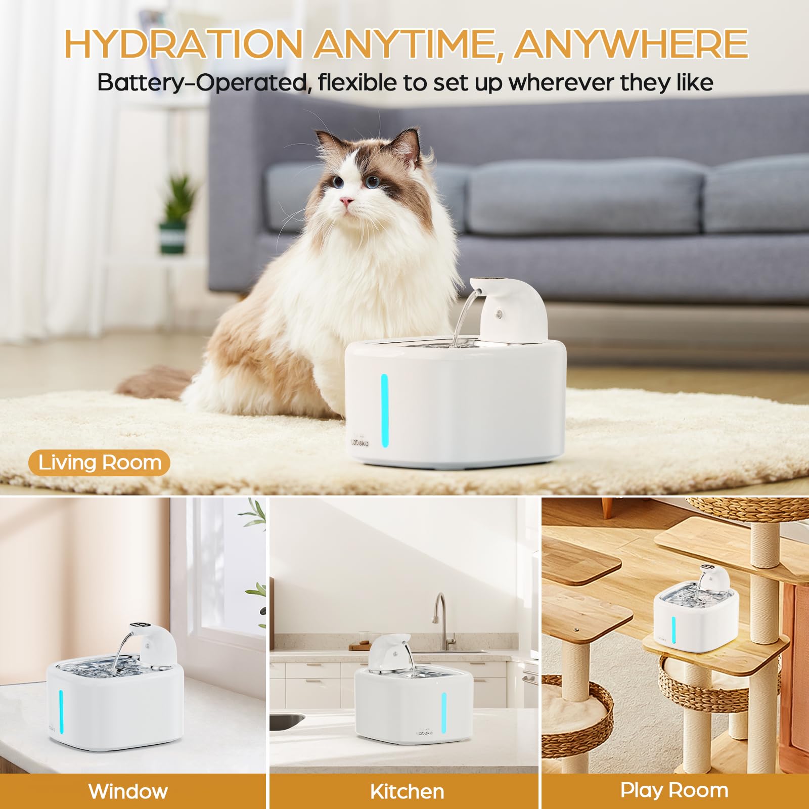 LABEKA cat water fountain in quiet bedroom setup for undisturbed rest