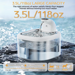 Labeeka wireless cat fountain 3.5L tank highlights large capacity for busy households.