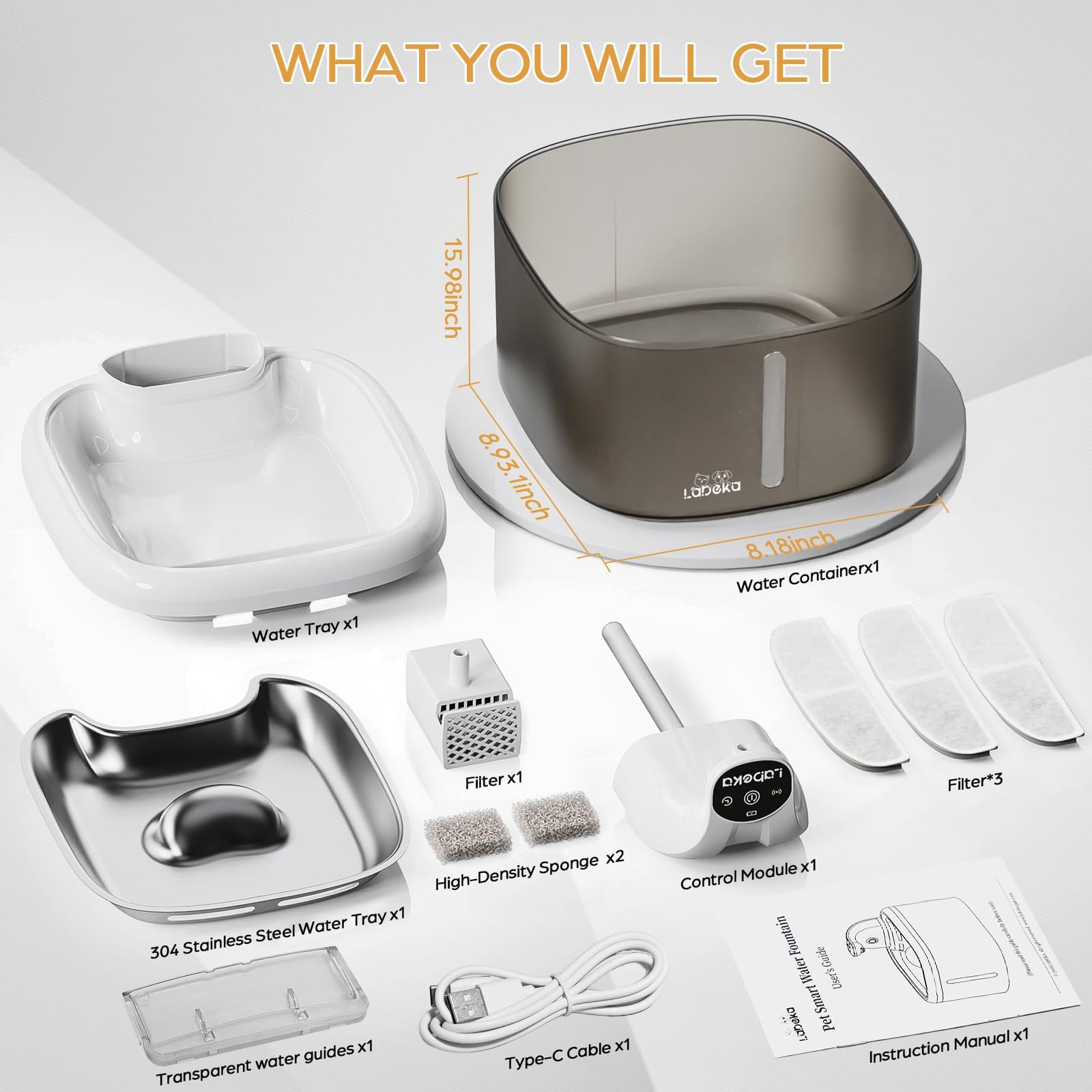 Labeeka wireless cat fountain stainless steel tray combines durability with hygienic sipping.