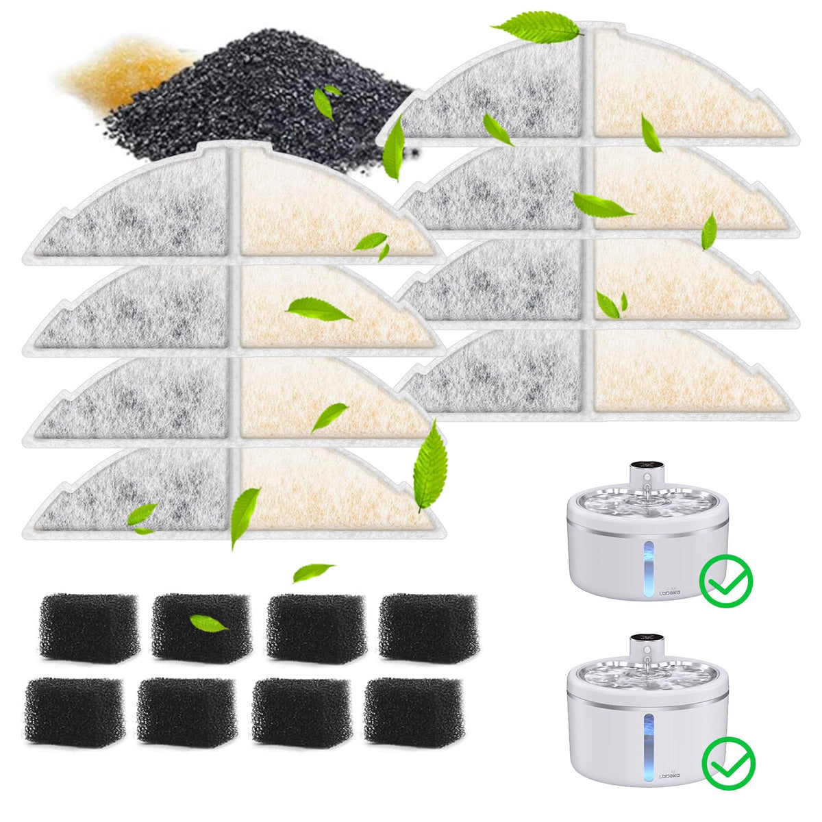 Labeka 8-pack cat fountain filters packaging highlights convenience for quick replacement