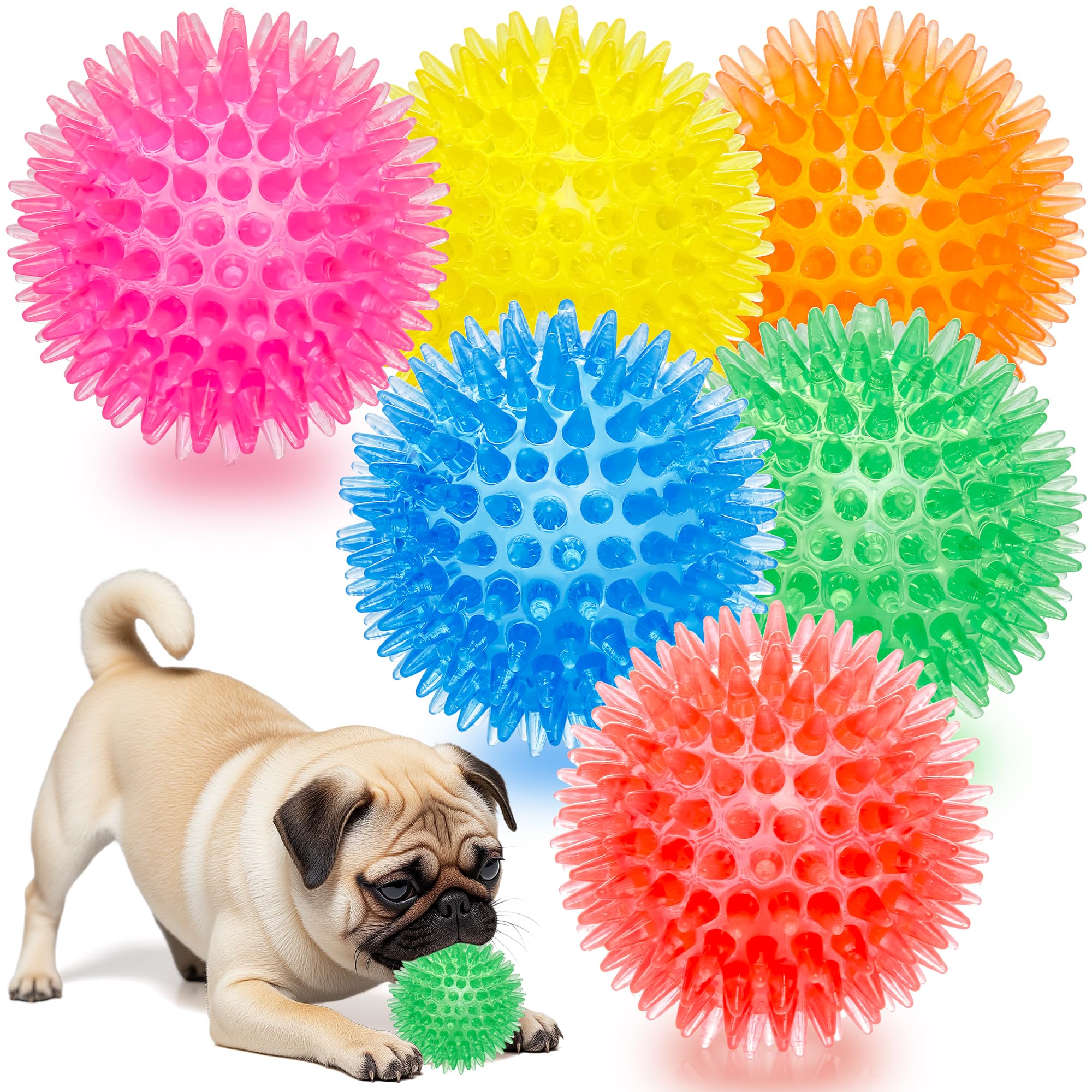 Labeol 2.6-inch heavy-duty squeaky ball closeup shows rugged spikes for durability during play.
