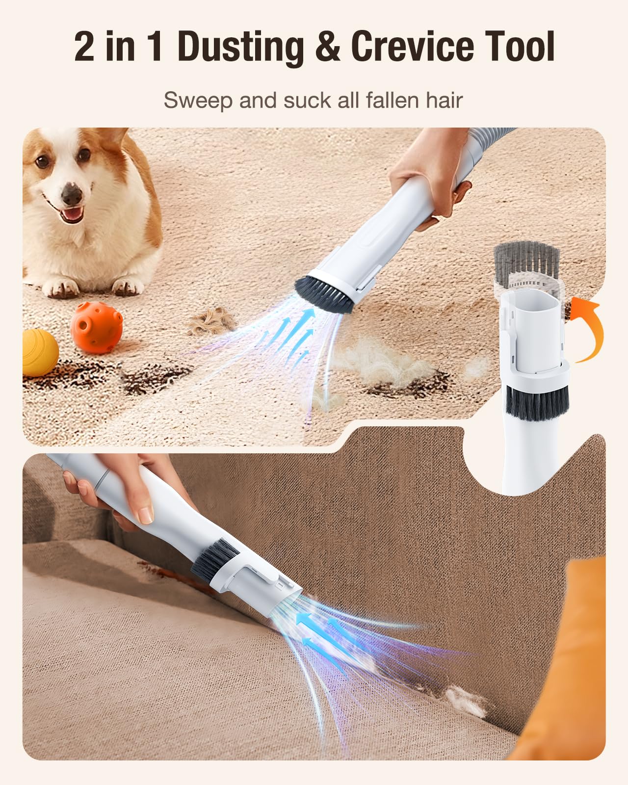 LABIGO Dog Grooming Vacuum grooming brush removes loose hair for smoother fur.