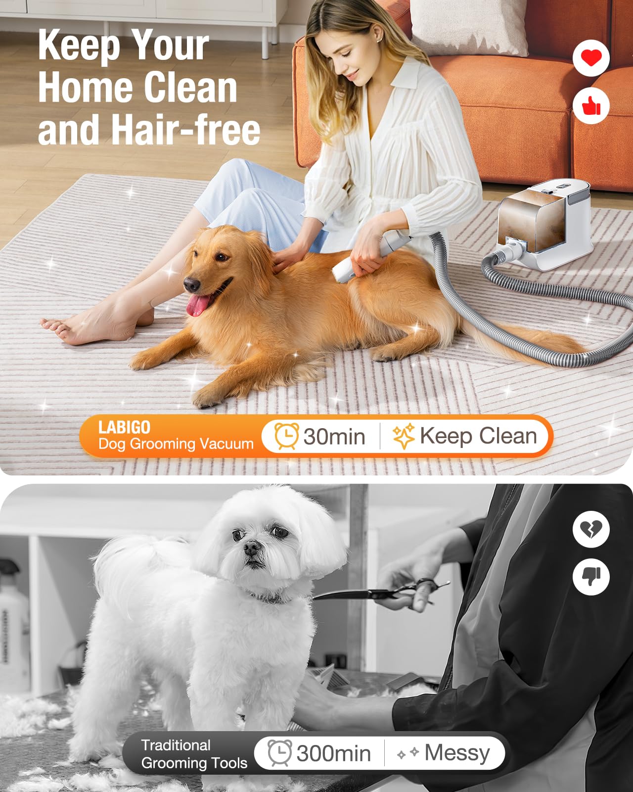 LABIGO Dog Grooming Vacuum storage bag keeps accessories neatly organized.