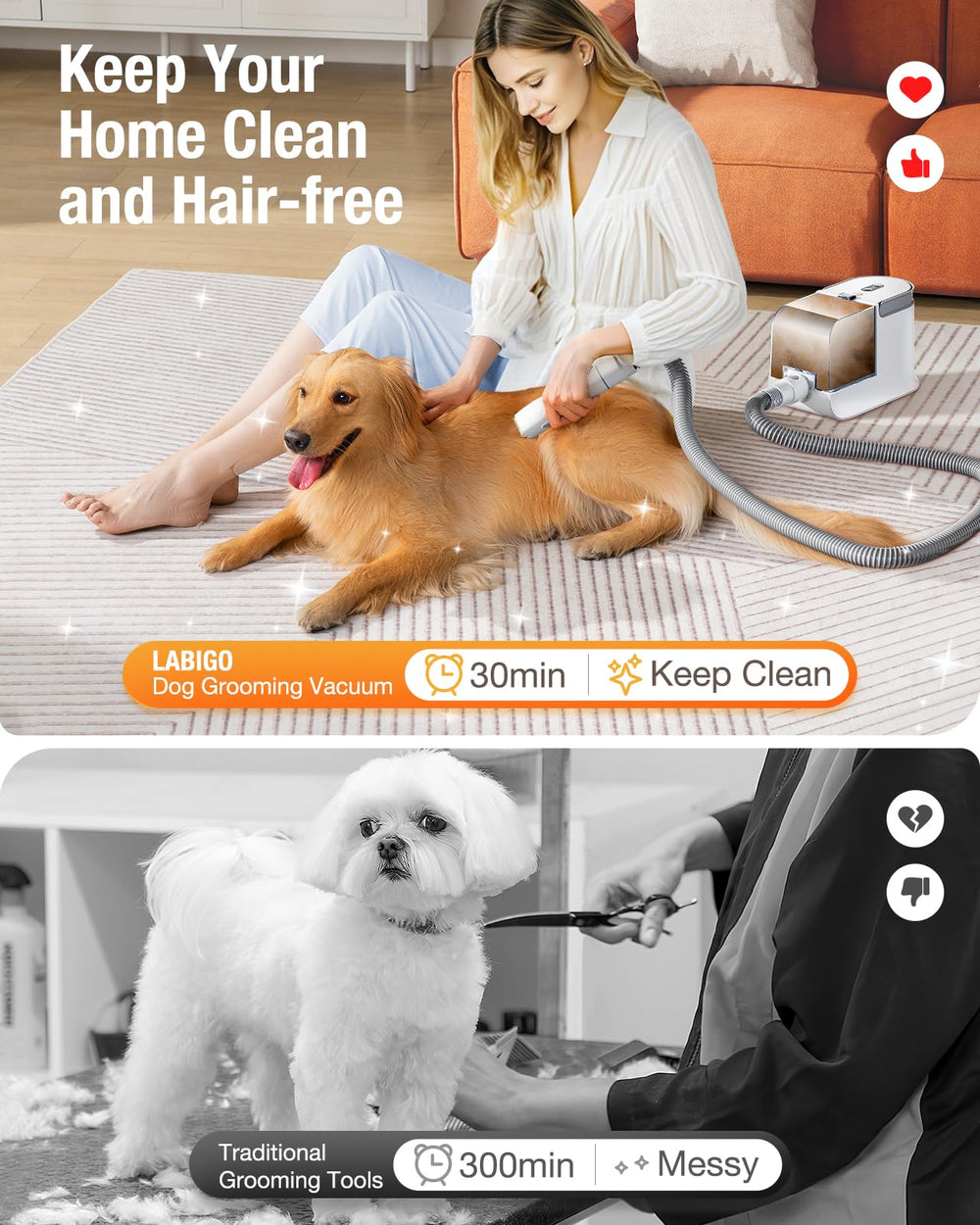 LABIGO Dog Grooming Vacuum storage bag keeps accessories neatly organized.