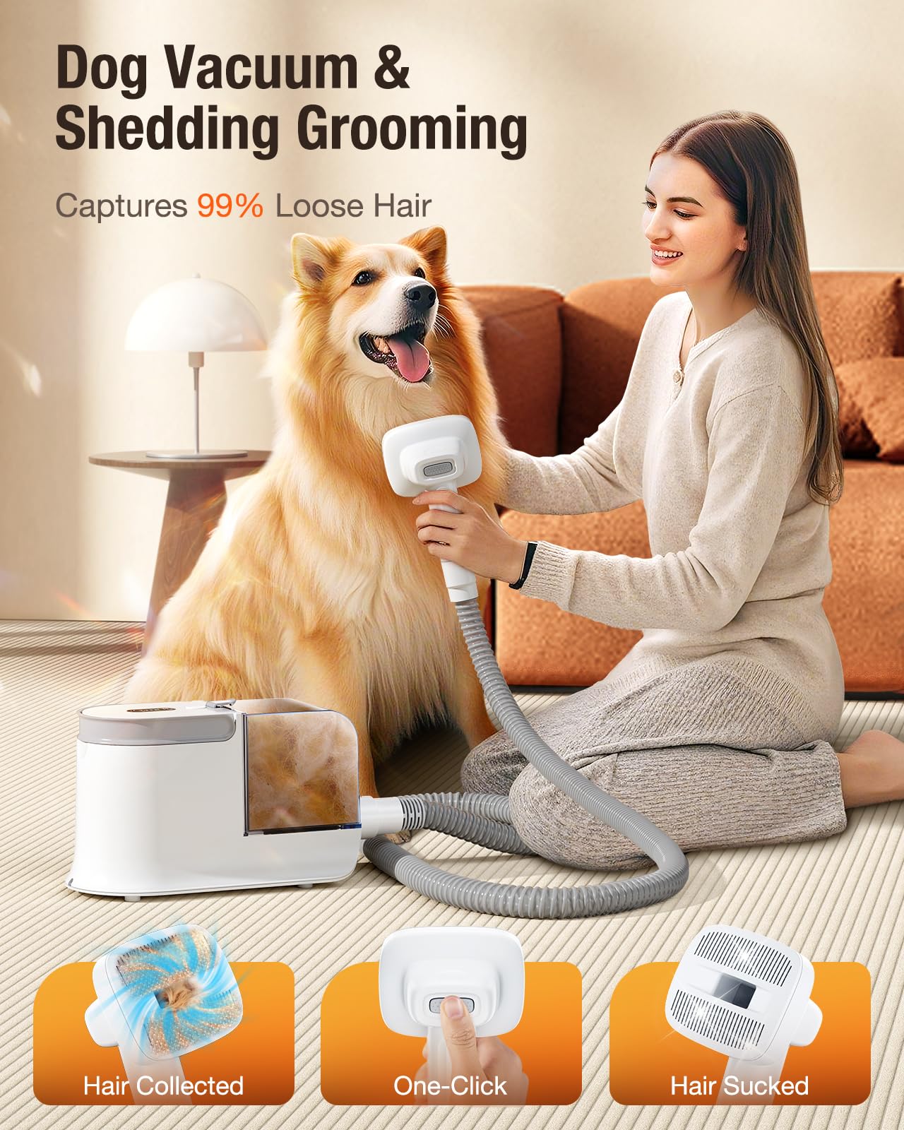 LABIGO Dog Grooming Vacuum tool attachments enable versatile grooming and cleanup.