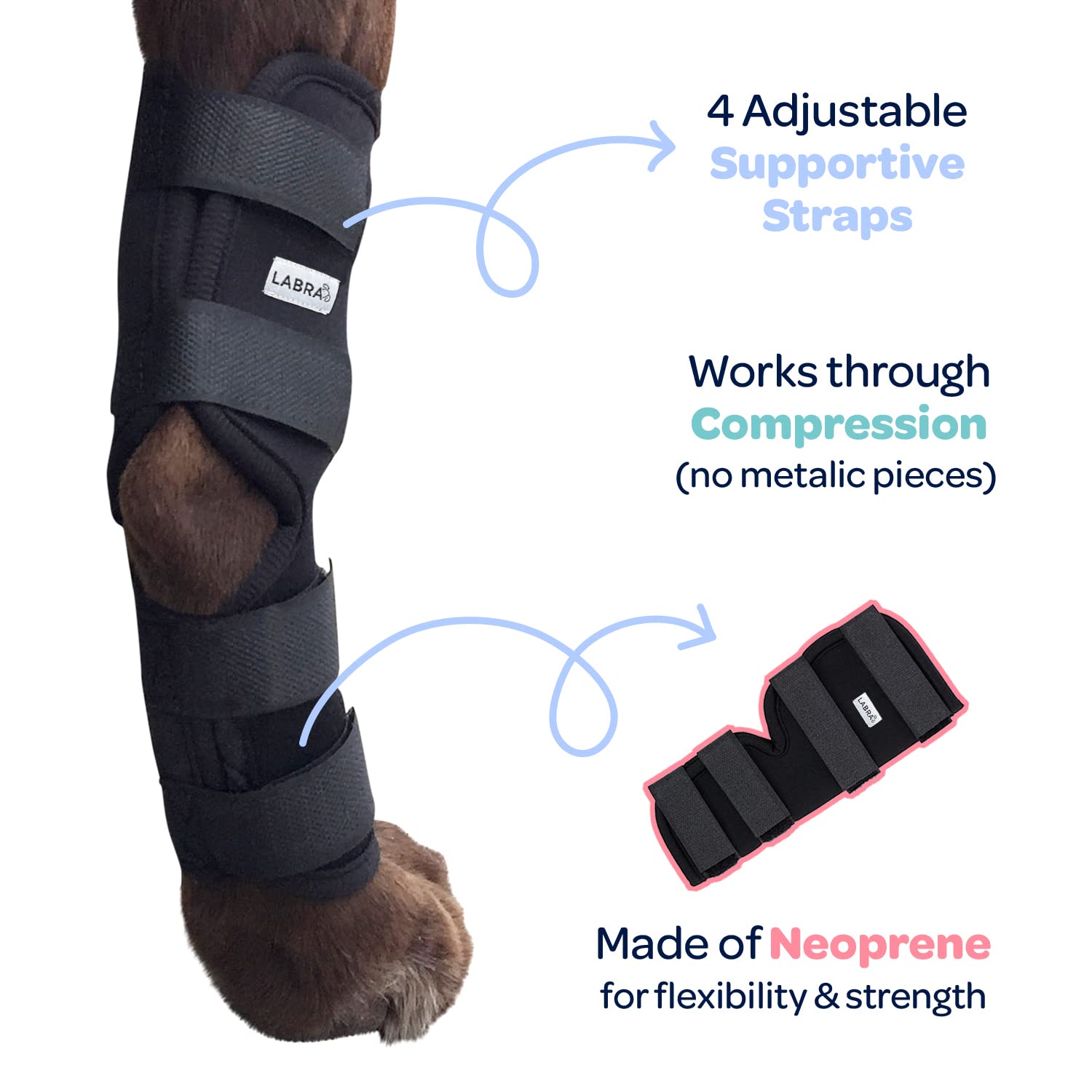 Labra hock wrap adjustable straps for a customizable, secure fit.