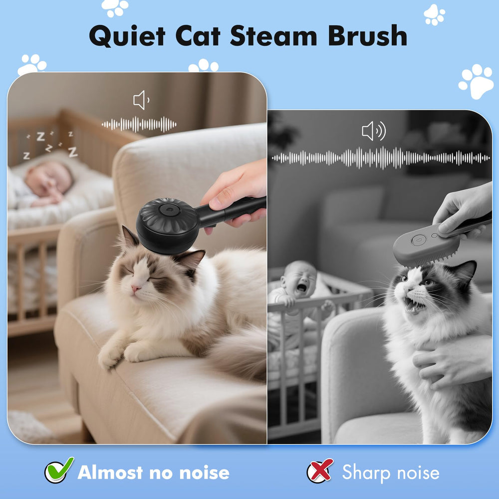 LACOKI Cat Steam Brush demonstrates cool mist to minimize static during brushing.