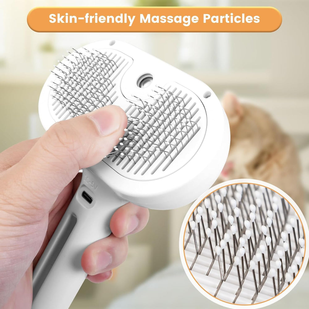 LACOKI Cat Steam Brush release button image shows easy cleanup after brushing