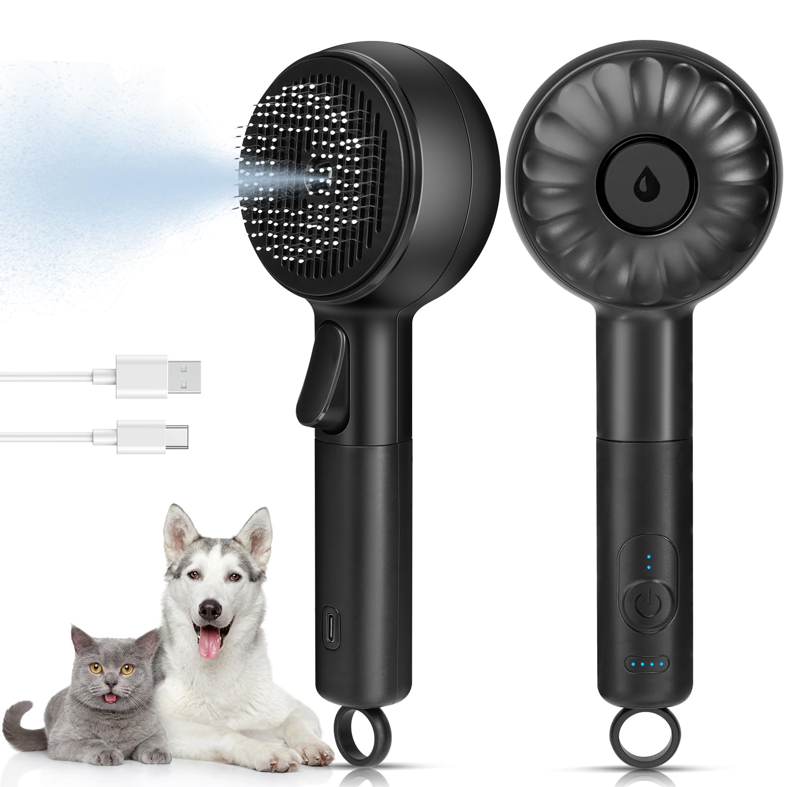 LACOKI Cat Steam Brush shows two modes for gentle grooming and reduced shedding.