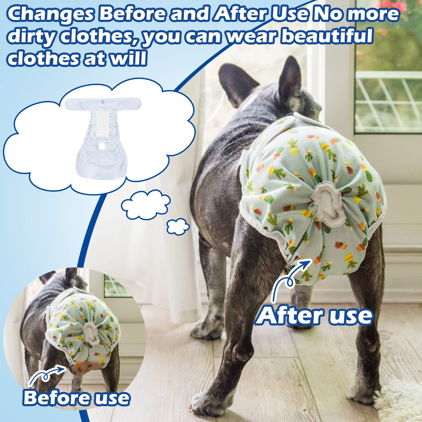 Ladadee night-time dog diaper liner keeps dogs dry through the night.