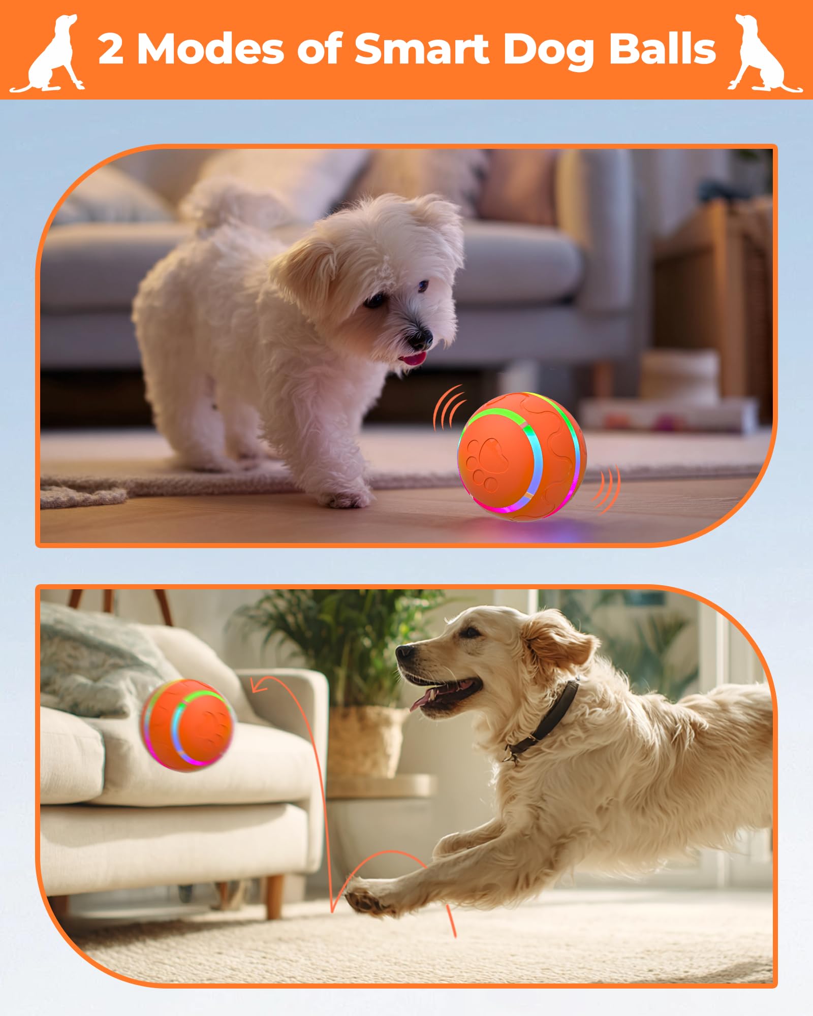 LADFAR interactive rolling dog ball in irregular rolling mode on hard floors for fetch.