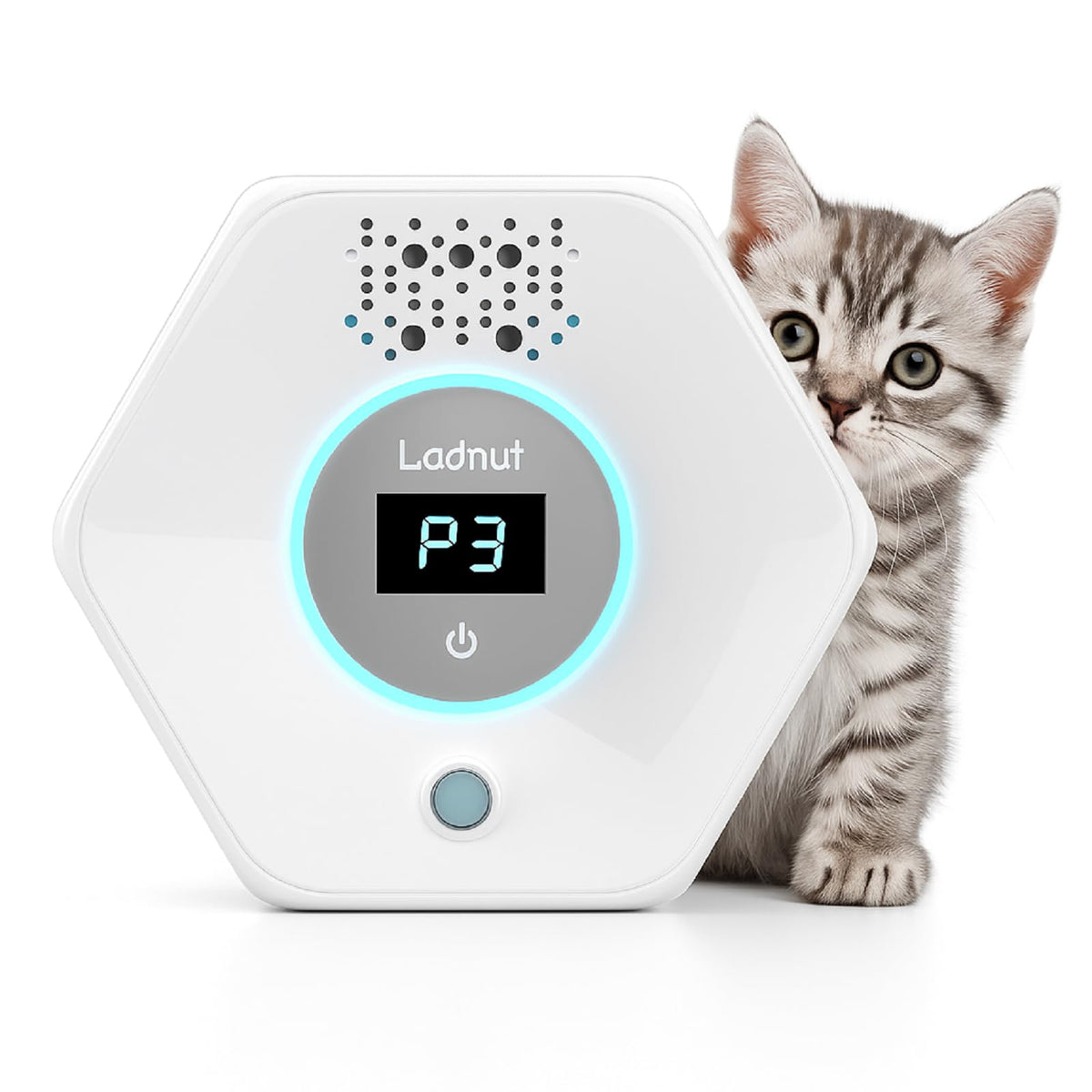 Ladnut Cat Litter Deodorizer with sensor monitor front view showing automatic odor control