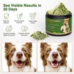 Ladnut powder on dog food helps reduce plaque without brushing.