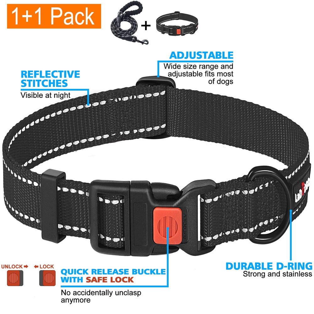 Ladoogo heavy-duty dog leash reflective threads improve night visibility for safety