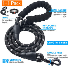 Ladoogo heavy-duty dog leash durable rope with 360-degree swivel for tangle-free walks