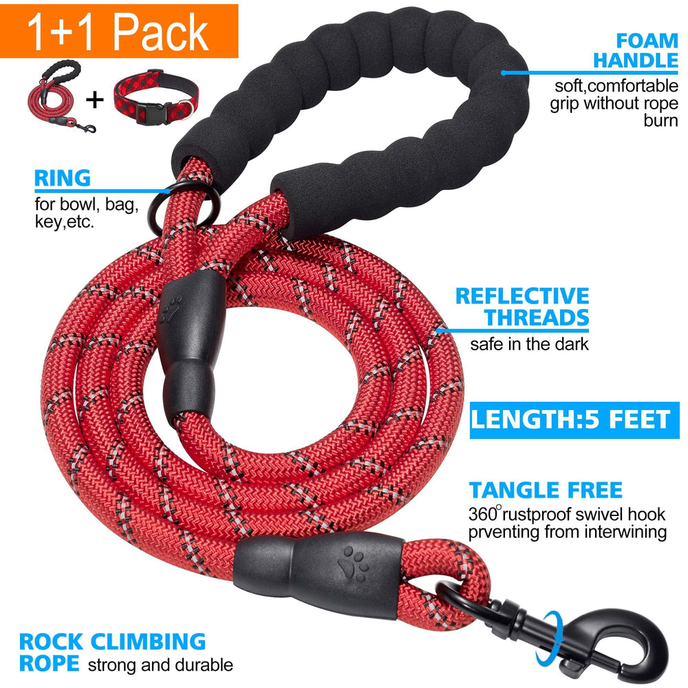Ladoogo red plaid dog collar showcases durable nylon hardware for daily wear.