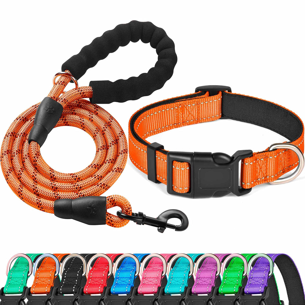 Ladoogo reflective dog collar neoprene closeup highlights comfort and nighttime visibility.