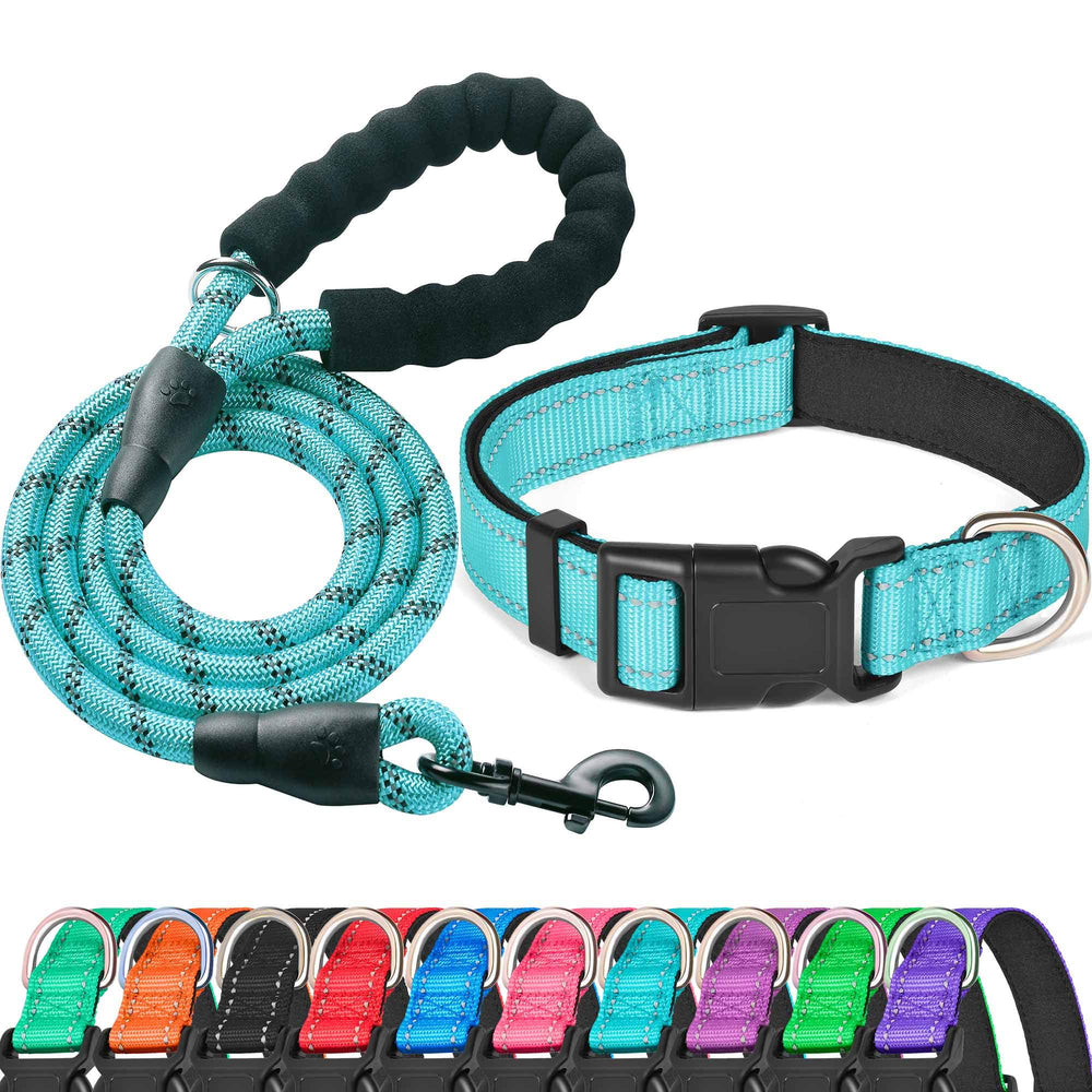 Ladoogo reflective dog collar with neoprene padding for nighttime comfort.
