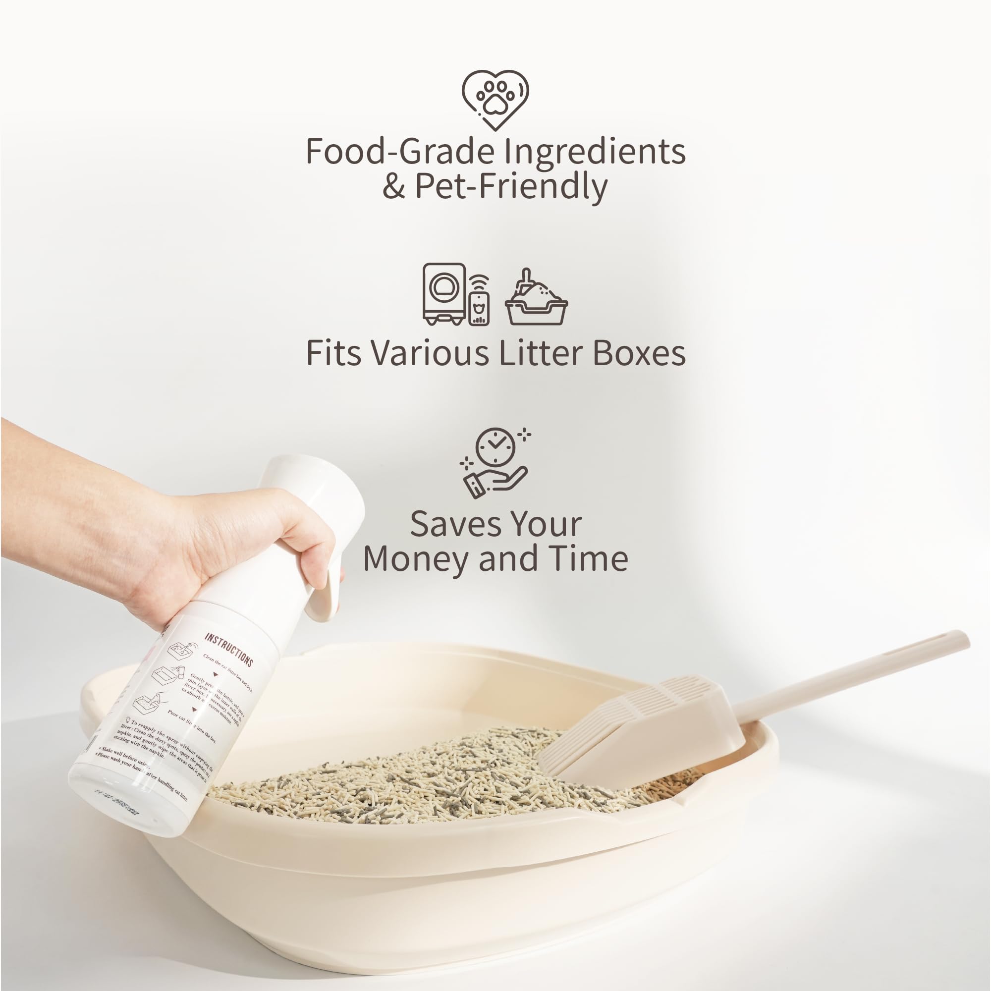 Lady N 60+ applications visual emphasizing long-lasting maintenance for two litter boxes