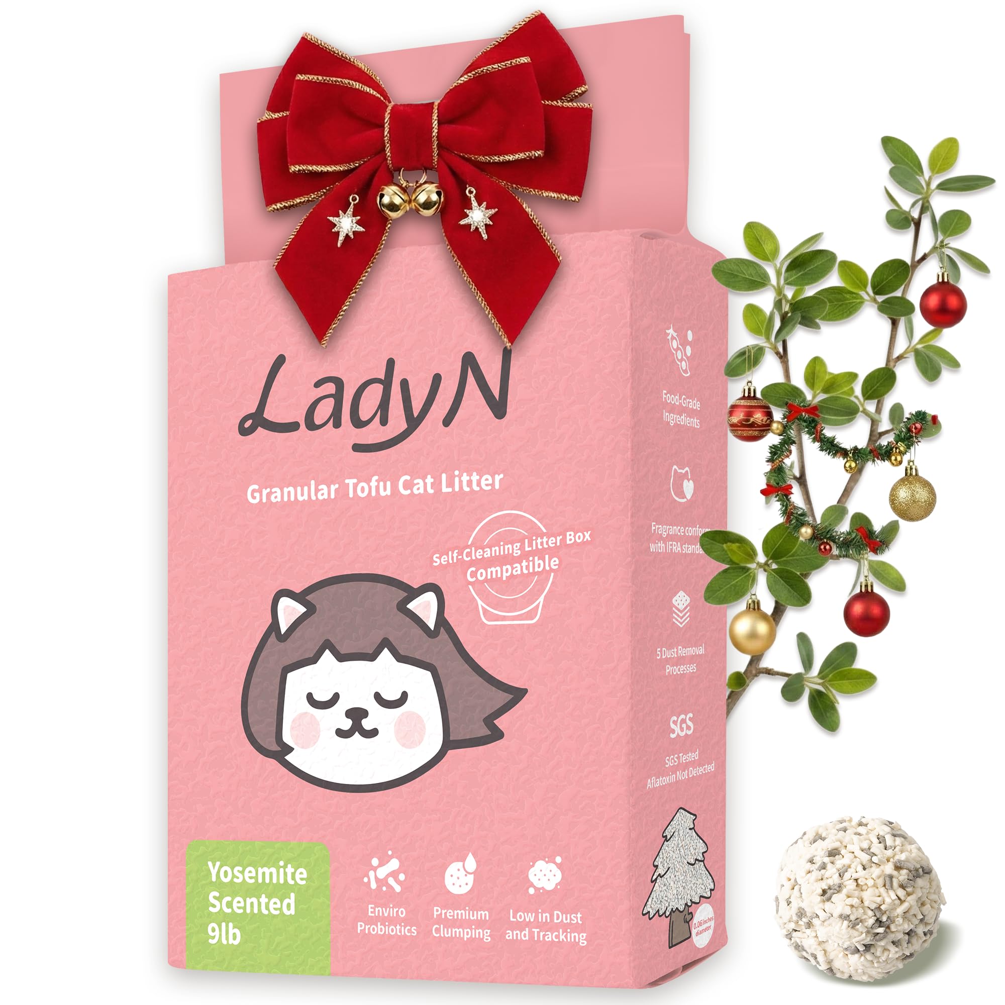 Lady N granular tofu cat litter mini-pellets demonstrate seamless automatic self-cleaning compatibility.