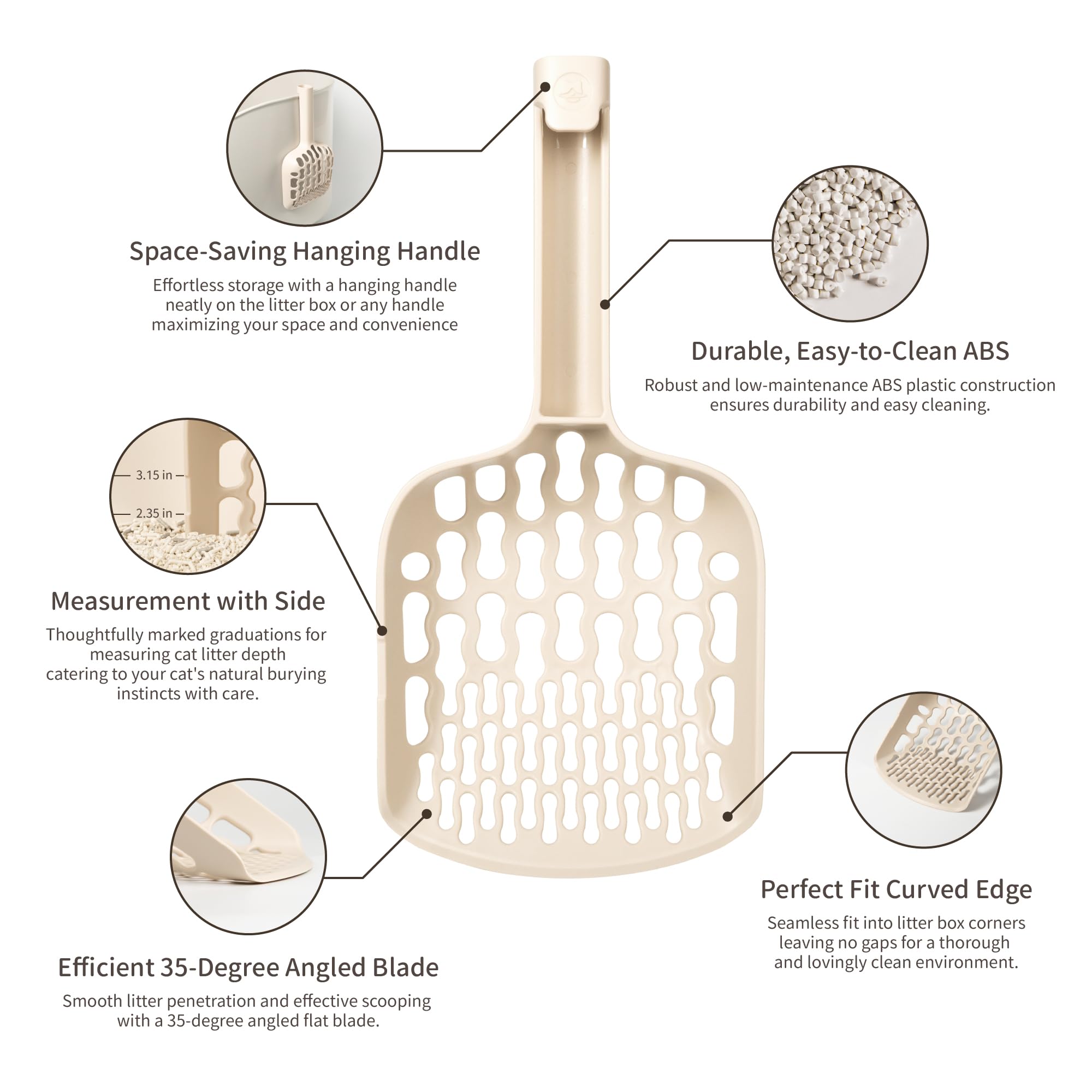 Lady N Infinity Scoop shows space-saving hanging handle for tidy storage.