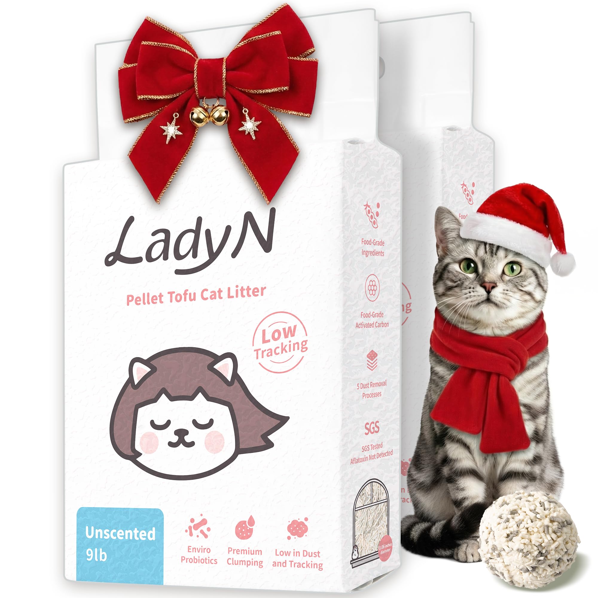 Lady N Pellet Tofu Cat Litter unscented 18 lb packaging for odor-free use