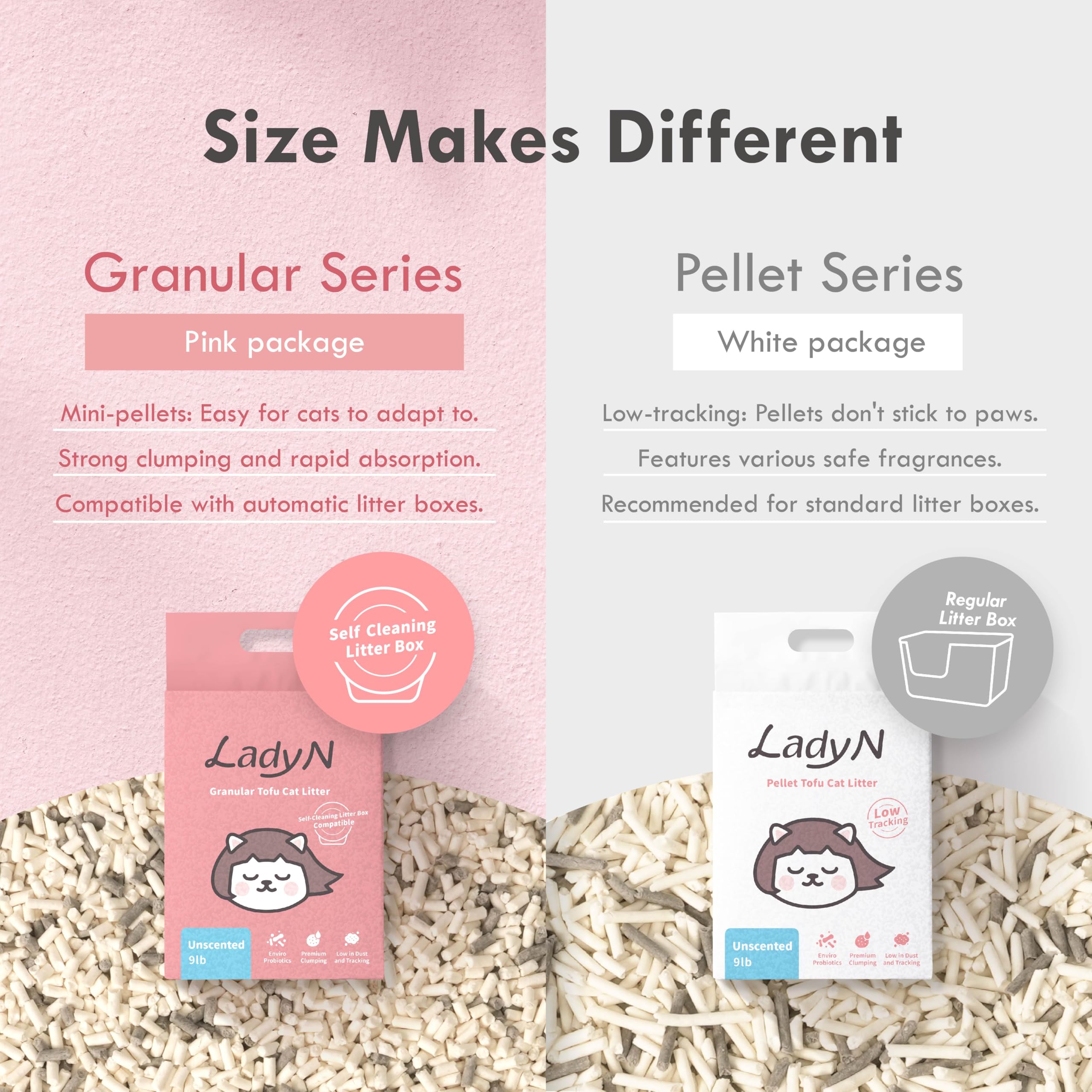 Lady N Tofu Cat Litter natural ingredients scene highlights pea fiber and starch