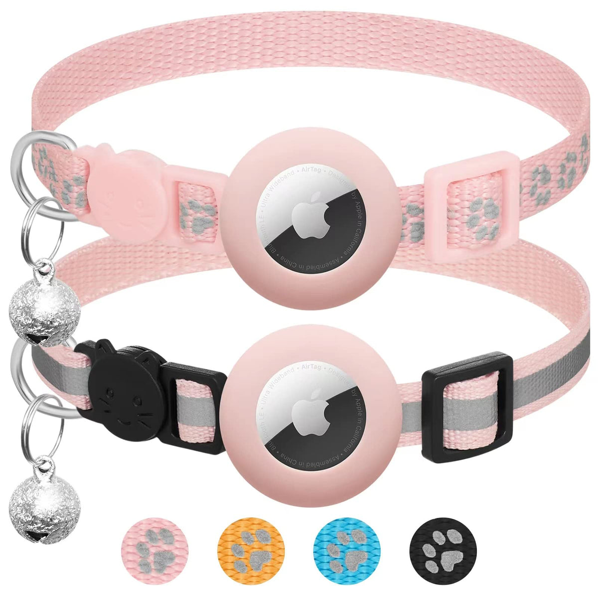 LAFAYI Airtag cat collar pink two-pack with tracking-ready design for safe wear.