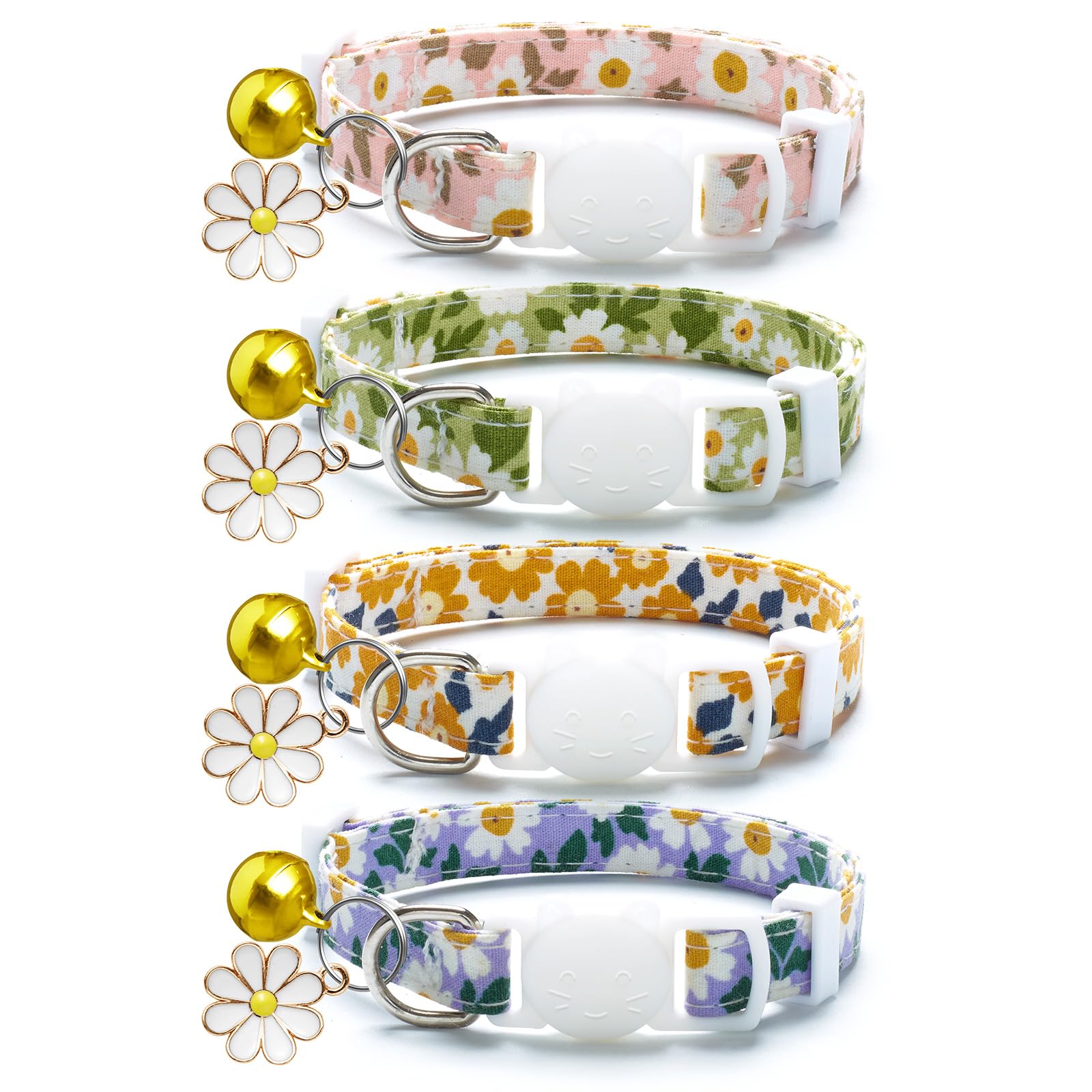 LAFAYI cotton breakaway cat collar with bell and flower pendant for daily comfort.