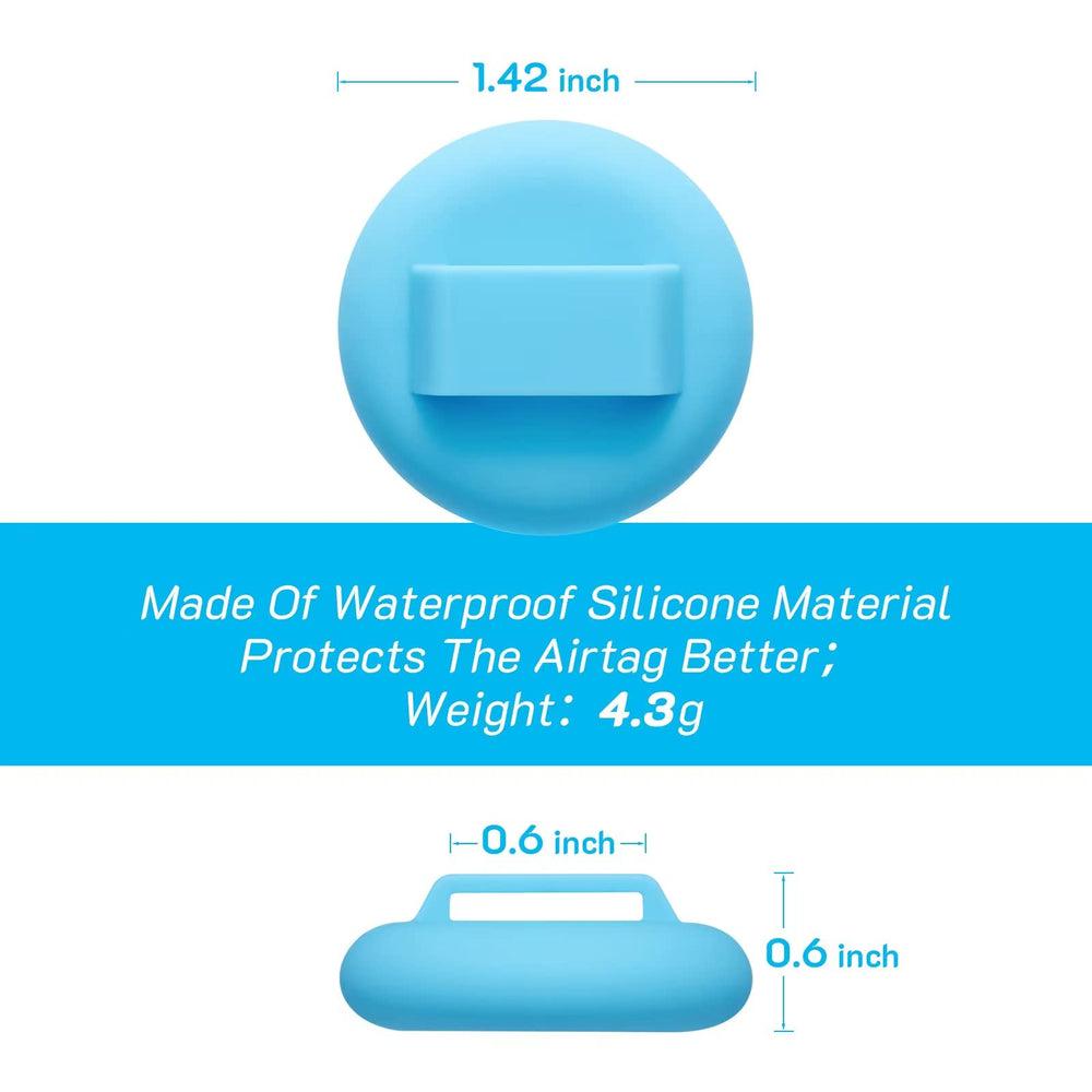 LAFAYI Silicone AirTag Case Blue protects the AirTag on the collar.