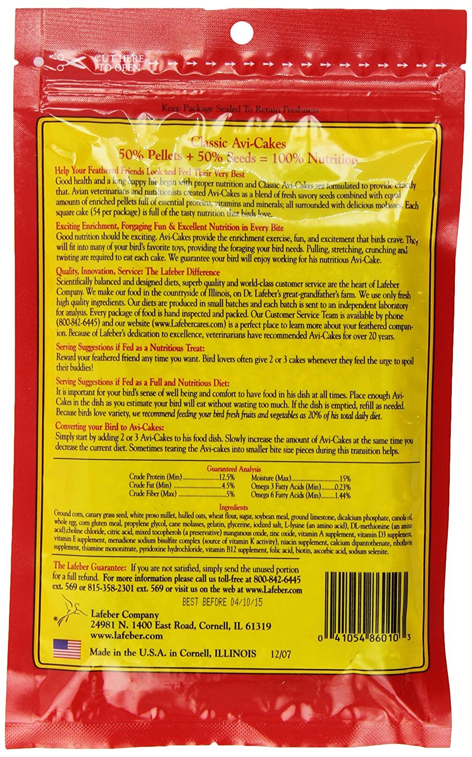 Lafeber's Avi-Cakes 3-pack packaging, convenient ready-to-serve treats for bird care.