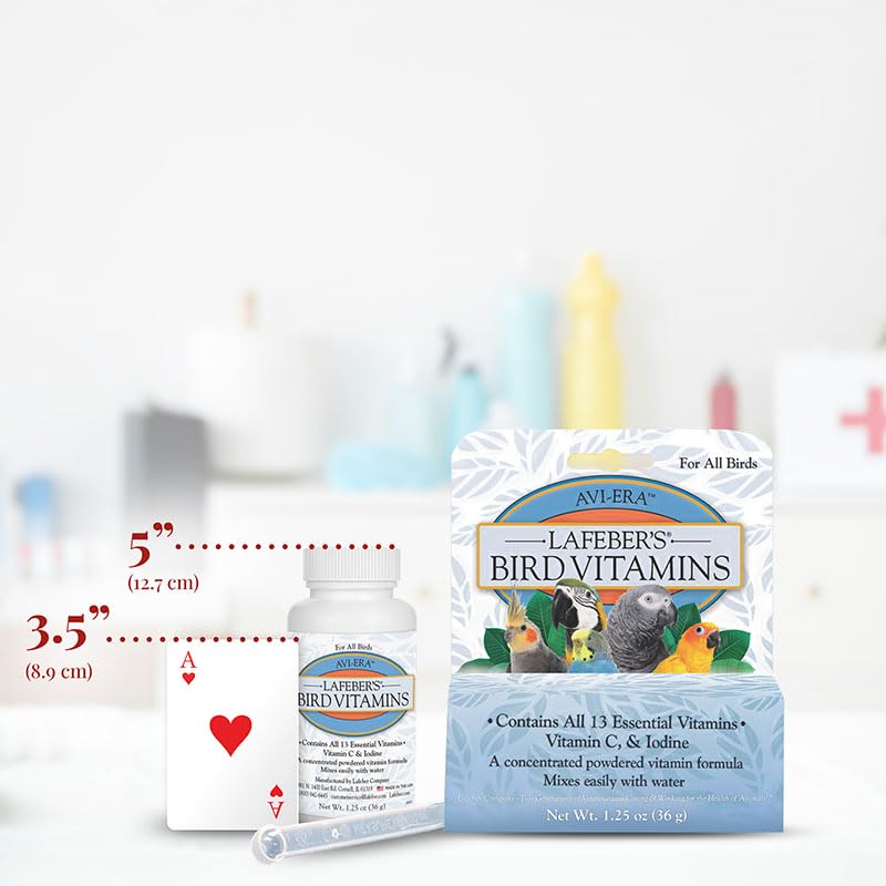 Lafeber's Avi-Era Powder nutrition label emphasizes broad vitamin coverage and minerals.