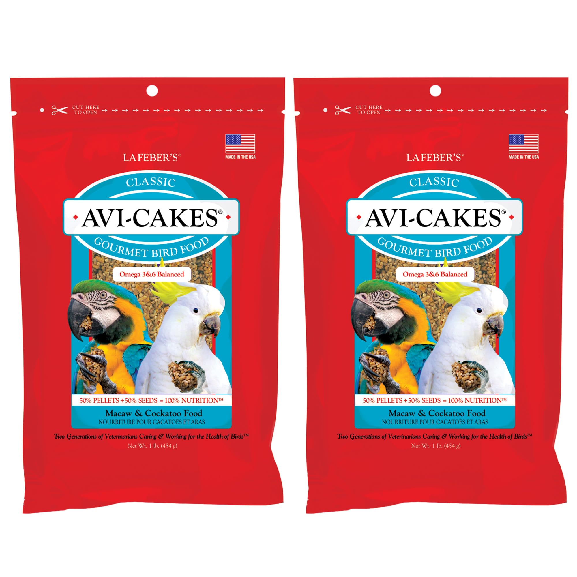 LAFEBER'S Classic Avi-Cakes packaging highlights non-GMO, human-grade ingredients.
