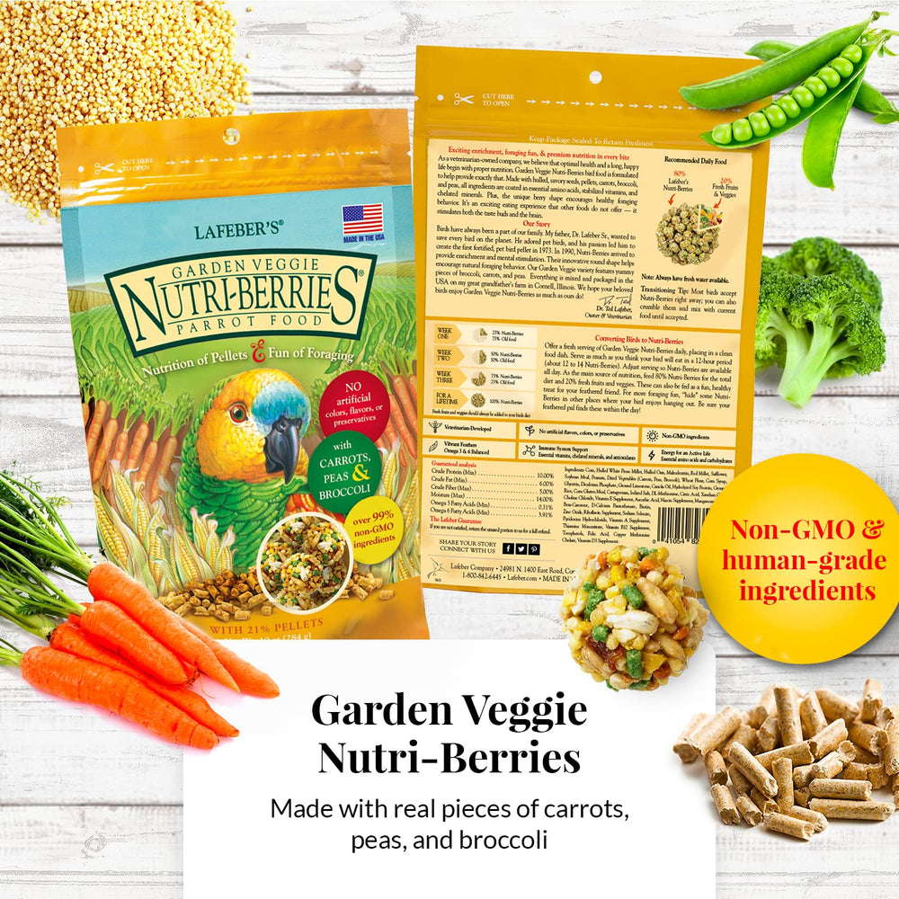 Lafebers Gourmet Nutri-Berries Garden Veggie bag containing carrots and broccoli for veggie nutrition.