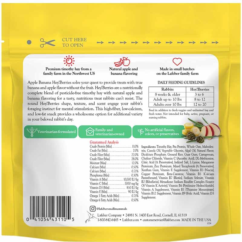 LAFEBER'S Hey!Berries close-up reveals apple-and-banana flavoring perfect for rabbit treats.