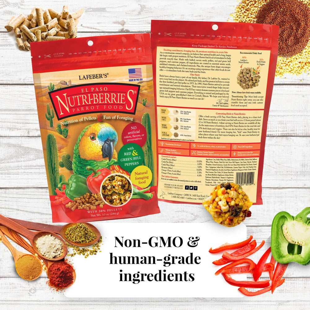 LAFEBER'S Nutri-Berries el-paso flavor bag tempts parrots with savory nutrition.