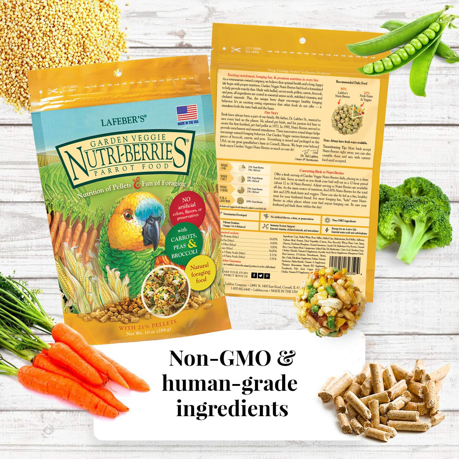 LAFEBER'S Nutri-Berries orchard flavor bag adds variety to keep parrots engaged.