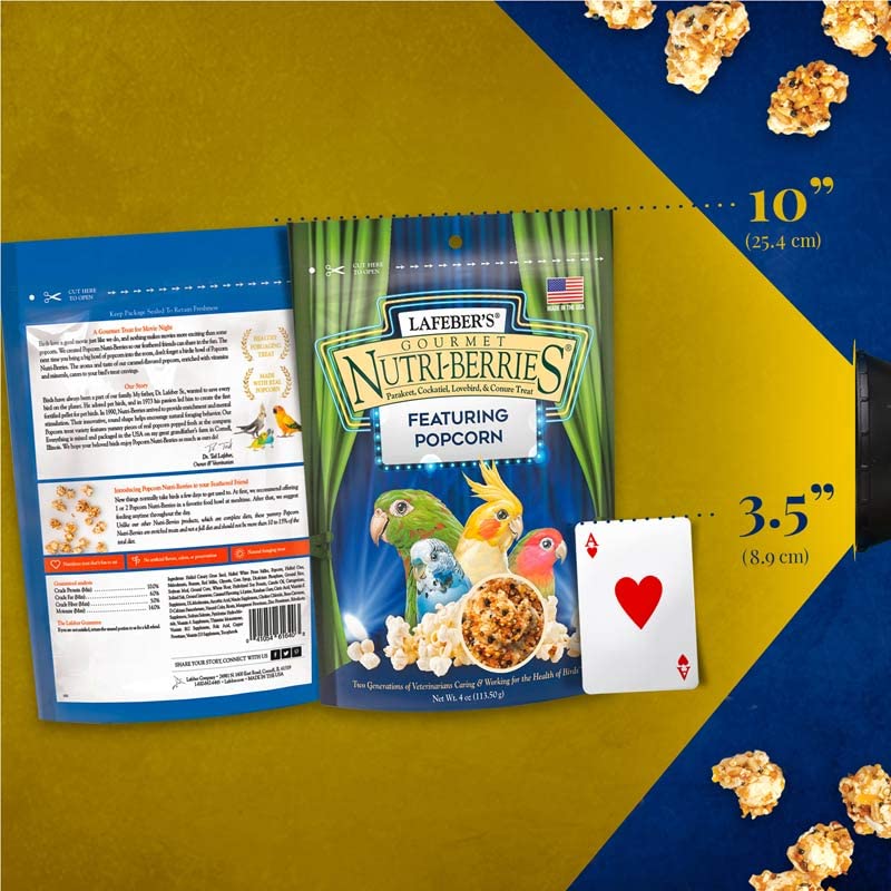 LAFEBER'S Popcorn Nutri-Berries made-in-usa badge reinforces small-batch craftsmanship.