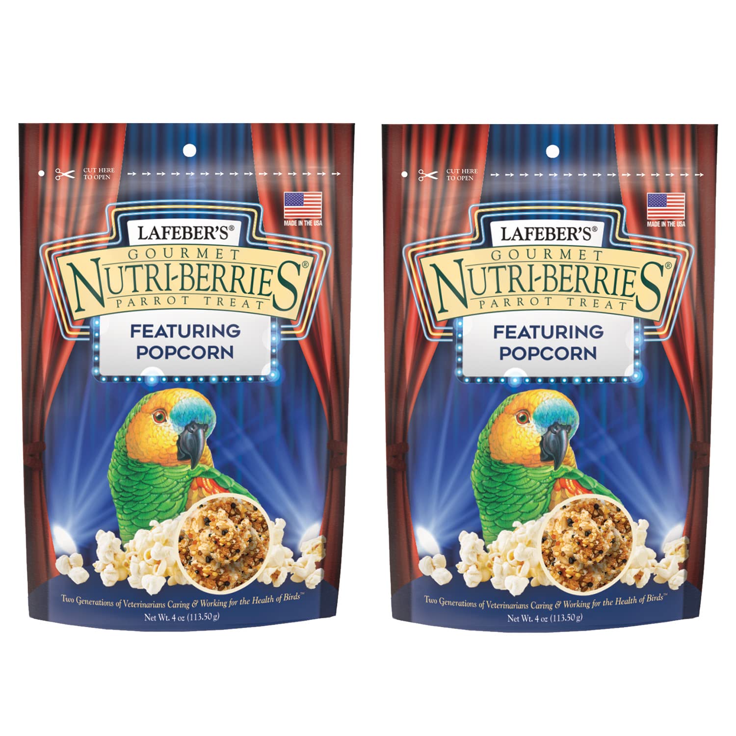LAFEBER'S Popcorn Nutri-Berries pack of 2 label offers enrichment for parrots.