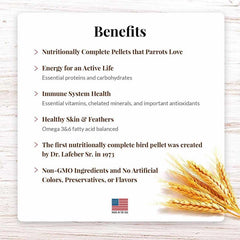 LAFEBER'S pellets ingredient label shows non-GMO, human-grade ingredients for safe feeding