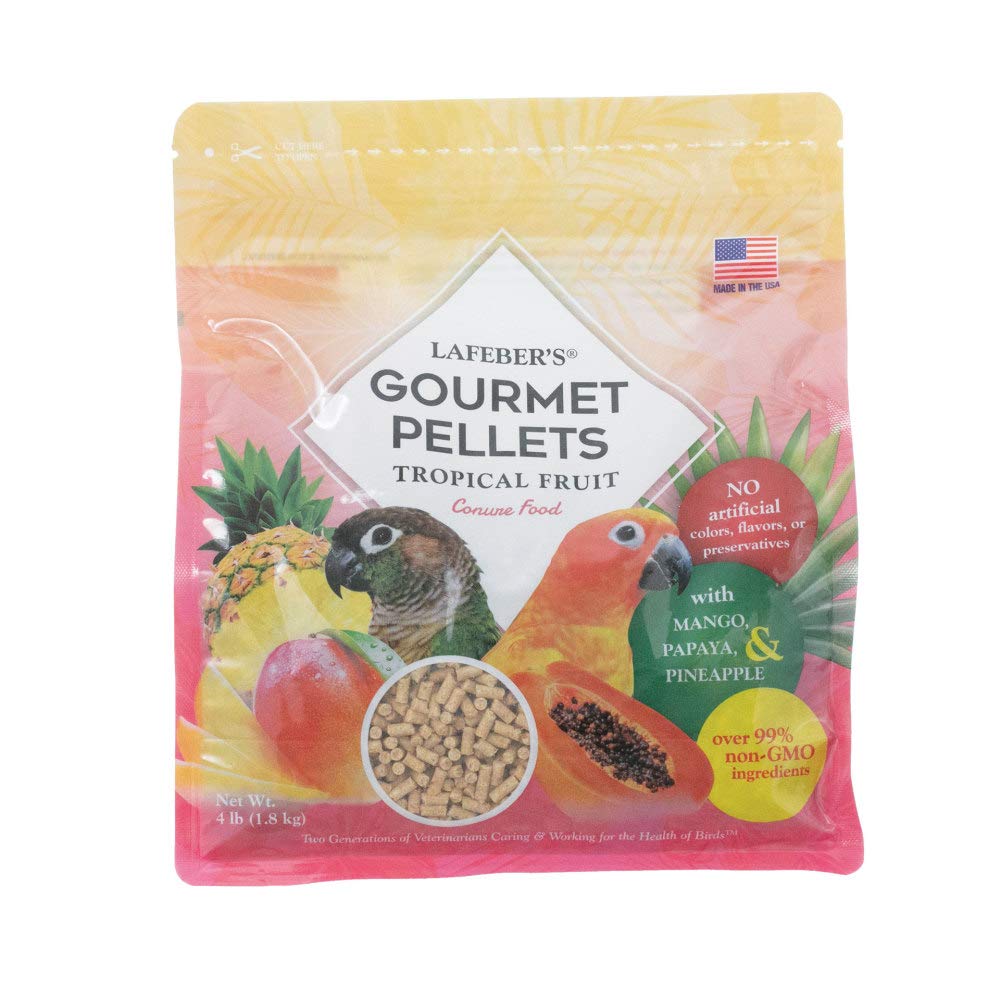 LAFEBER'S Tropical Fruit Gourmet Pellets bag with real fruit pieces for conures.
