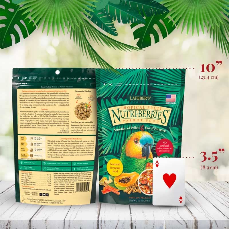 Two-pack of LAFEBER'S Nutri-Berries sits ready for daily parrot feeding.