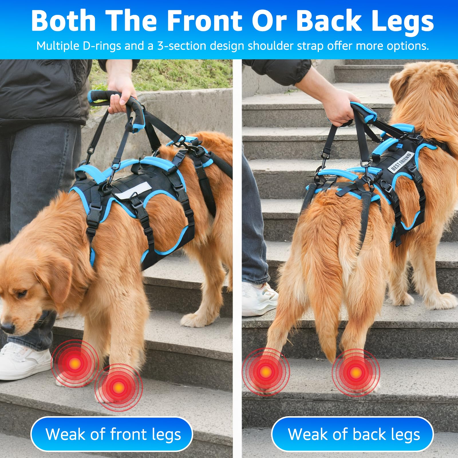 Lafoty dog lift harness front-handles provide balanced lifting and reduce strain during transfers.