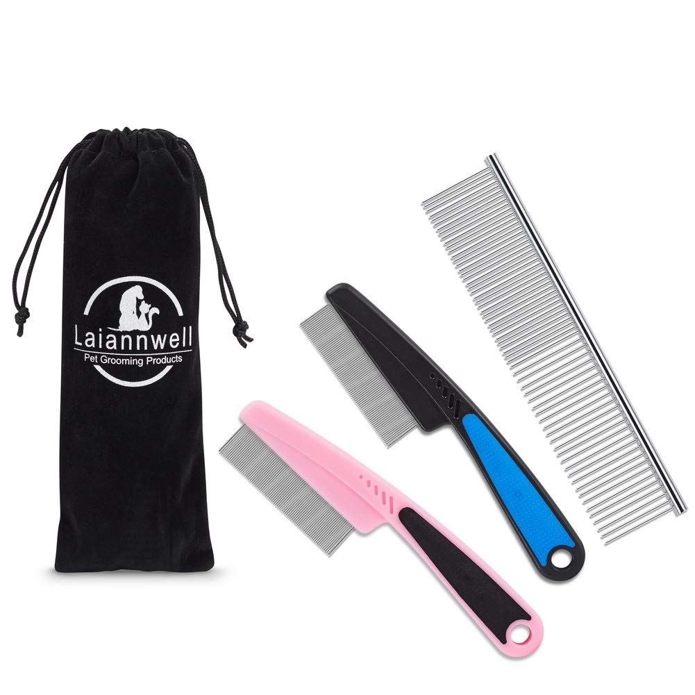 Laiannwell cat combs pack close-up teeth for effective tangling and debris removal.