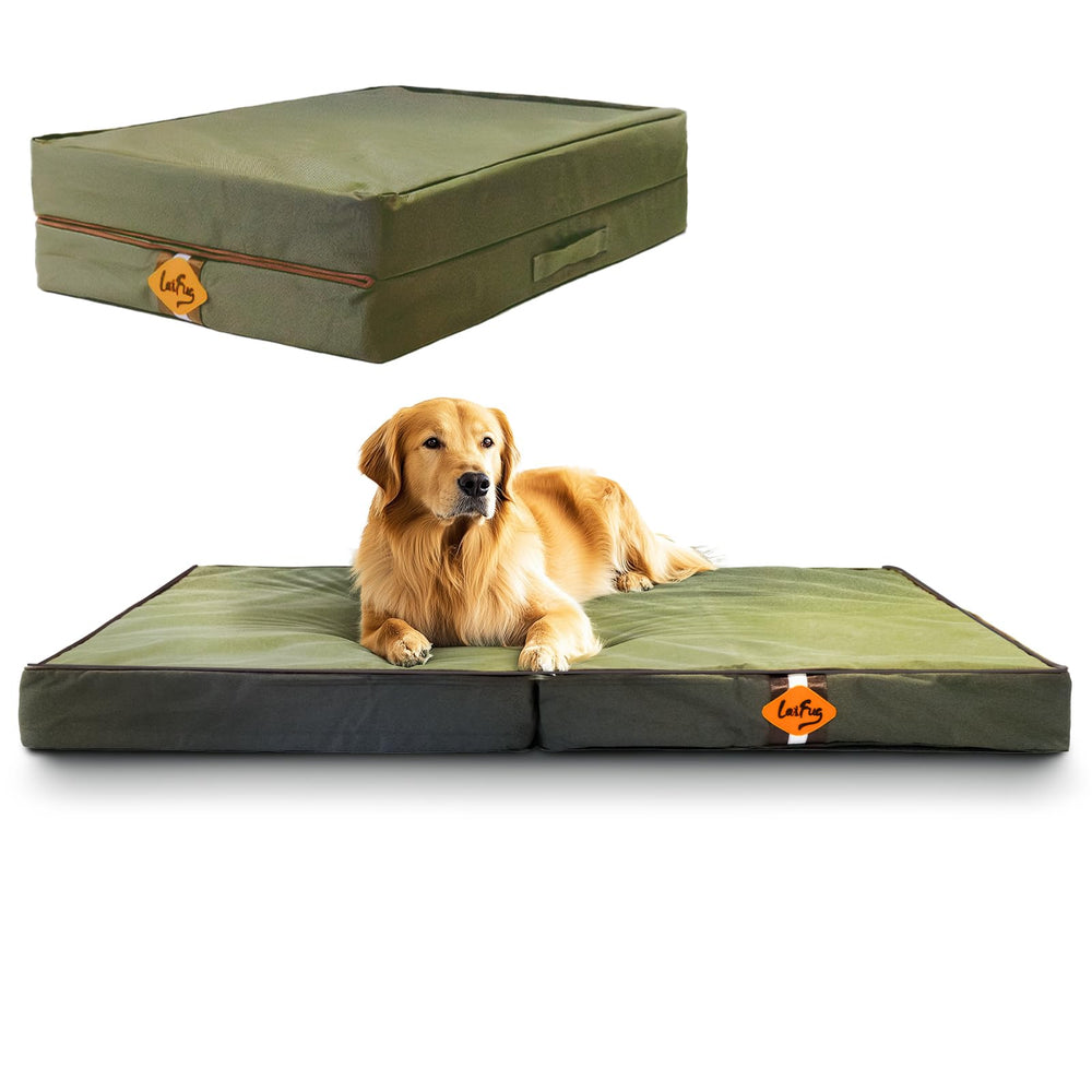 Laifug foldable waterproof dog bed hero in army green for portable comfort.
