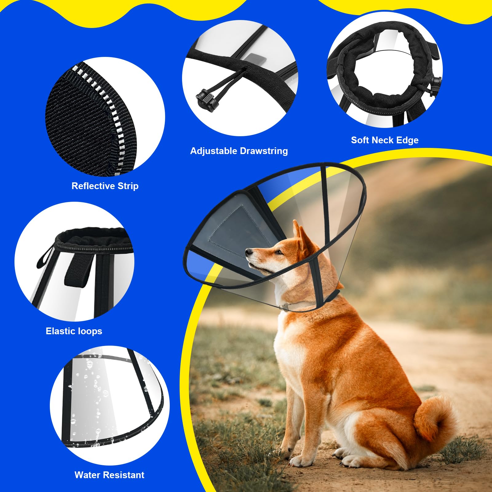 Lainergie soft dog cone collar soft neck edge for comfortable contact.
