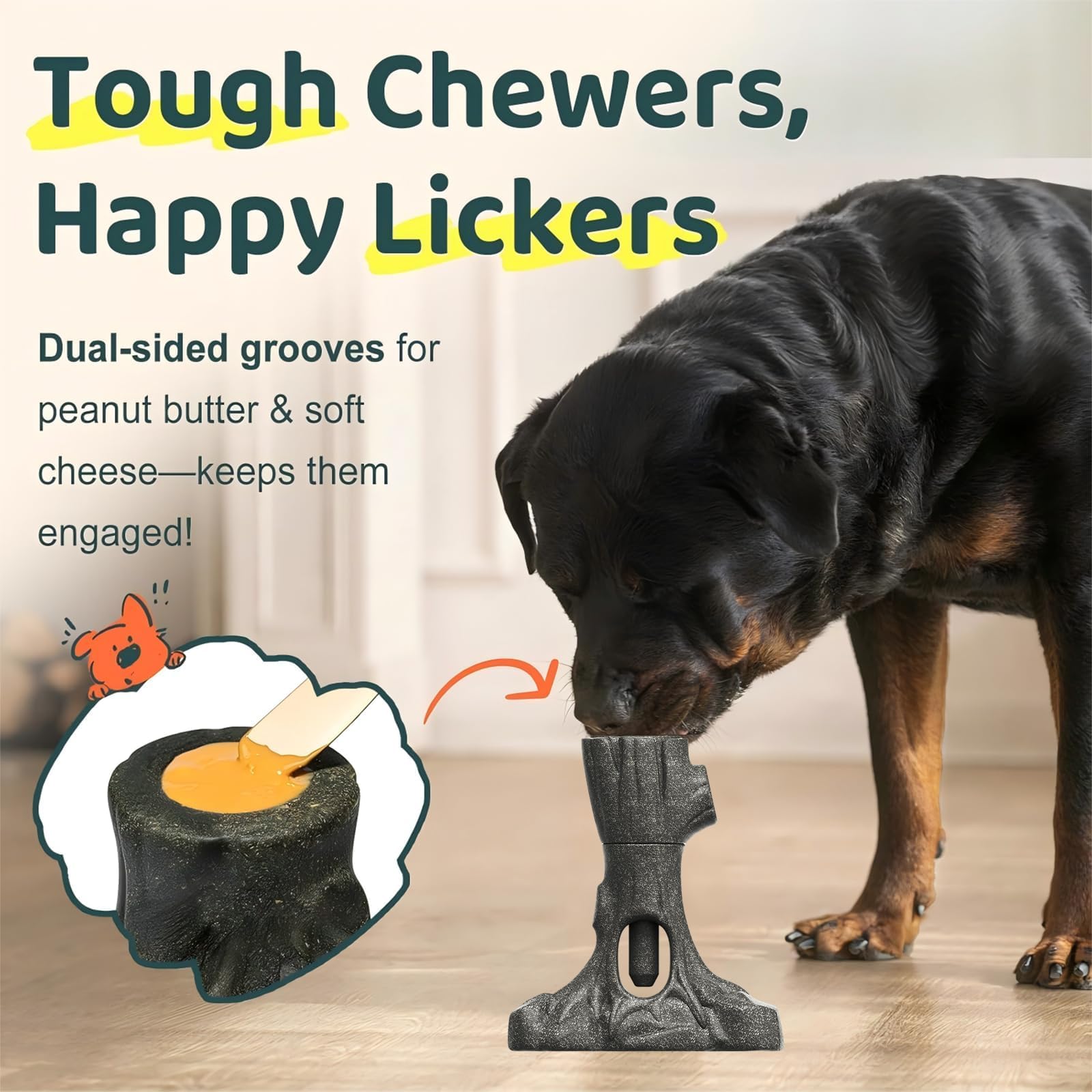 LaiQiuJunA 2-in-1 dog chew toy inside setup enables longer play sessions.
