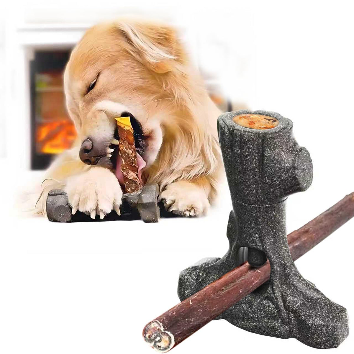 LaiQiuJunA bully-stick holder close-up shows secure locking design for safe chewing.